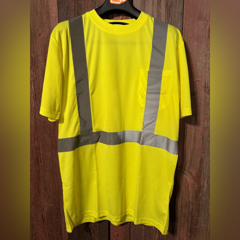 Armor Crest Men’s Large Hi-Vis Yellow Safety Work Shirt with Reflective Tape